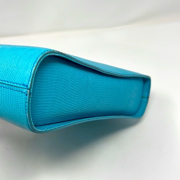 Talbots Vintage 1980s Teal Leather Bamboo Bag - Picture 9 of 16